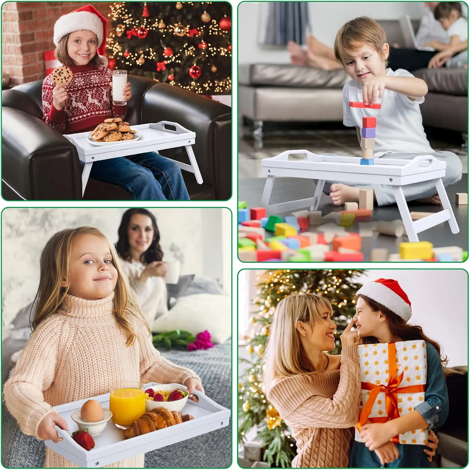 Breakfast Tray Folding Legs with Handles Kids Bed Tray Table for Sofa Eating,Drawing,Platters Bamboo Serving Lap Desk Snack Tray