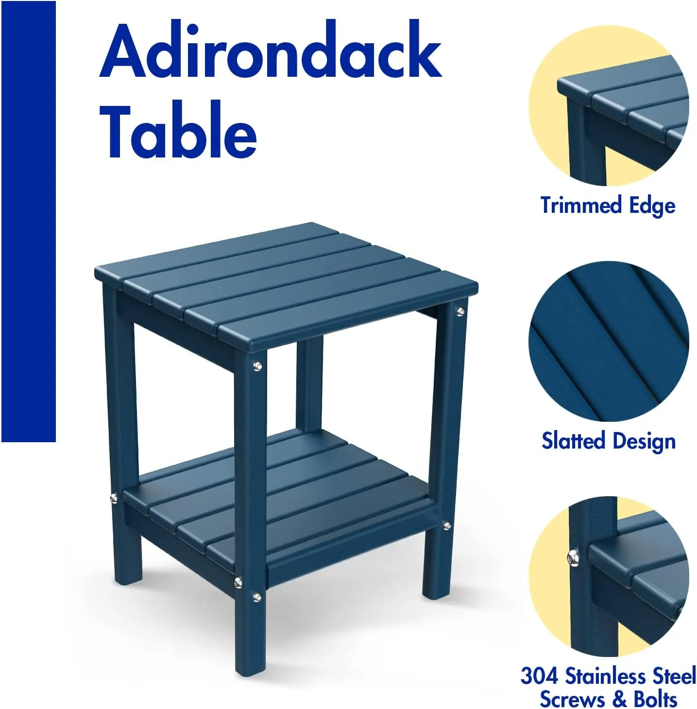 BRIOPAWS Adirondack Side Table, HDPE Weather Resistant Outdoor Table, 2-Shelf Plastic End Table for Poolside Indoor Outside Front Porch Living Room Patio Backyard Campfire, 14 x 13 inch, Blue