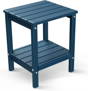 BRIOPAWS Adirondack Side Table, HDPE Weather Resistant Outdoor Table, 2-Shelf Plastic End Table for Poolside Indoor Outside Front Porch Living Room Patio Backyard Campfire, 14 x 13 inch, Blue