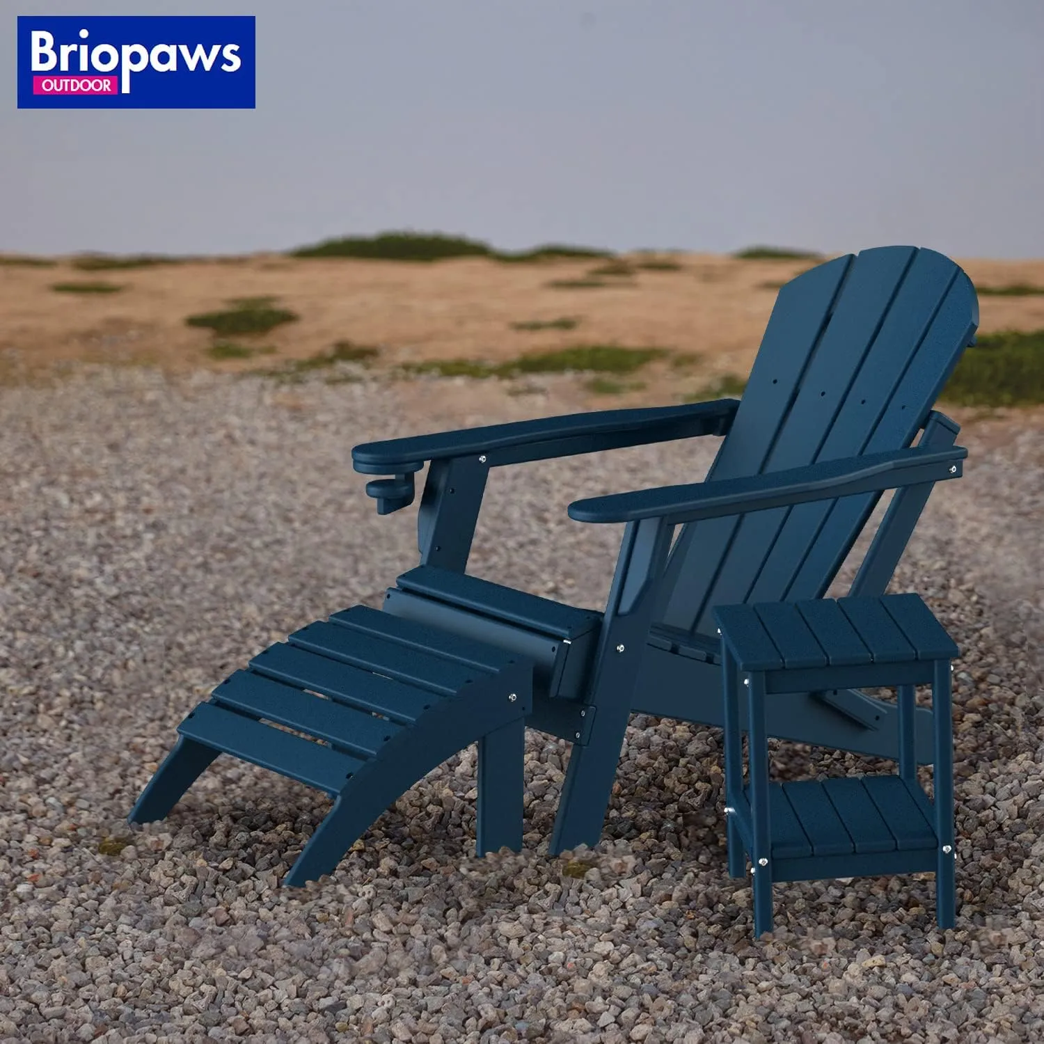 BRIOPAWS Adirondack Side Table, HDPE Weather Resistant Outdoor Table, 2-Shelf Plastic End Table for Poolside Indoor Outside Front Porch Living Room Patio Backyard Campfire, 14 x 13 inch, Blue