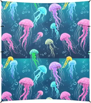 Burbuja Colorful Jellyfish Beach Canopy Windproof Beach Tent Sun Shade with 4 Sandbags & Sand Shovel, Portable Sun Shelter for Family Camping Picnic