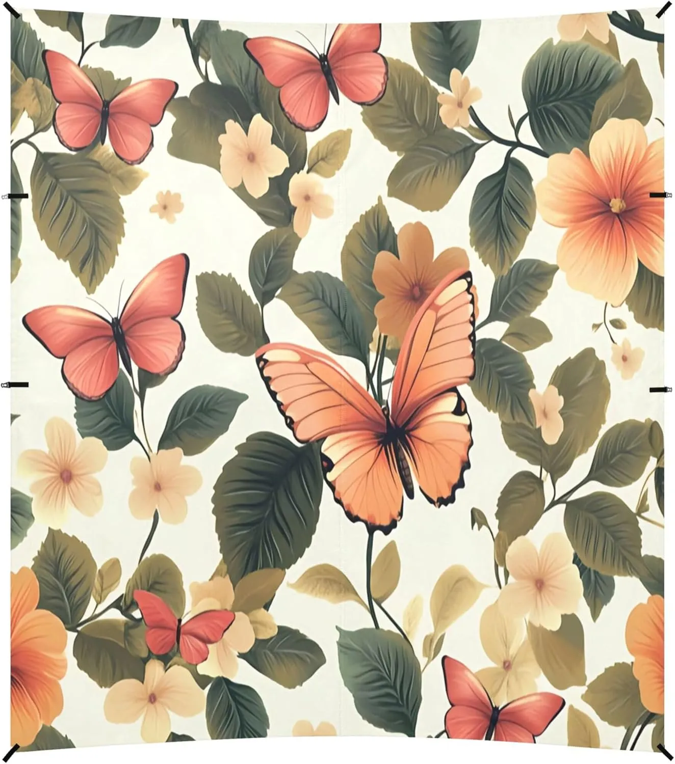 Burbuja Vibrant Floral Butterflies Beach Canopy Windproof Beach Tent Sun Shade with 4 Sandbags & Sand Shovel, Portable Sun Shelter for Family Camping Picnic