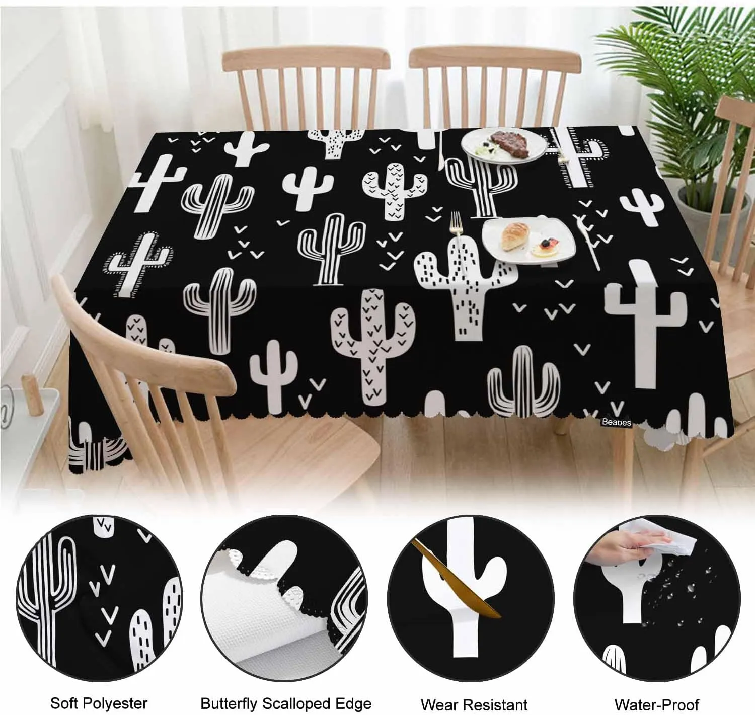 Cactus Dinner Tablecloth Table Cover, Western Cactus Succulents 52x70 Inch Table Cloth Dust-Proof Tablecloth Table Cover Protector for Home Restaurant Picnic Camping BBQ