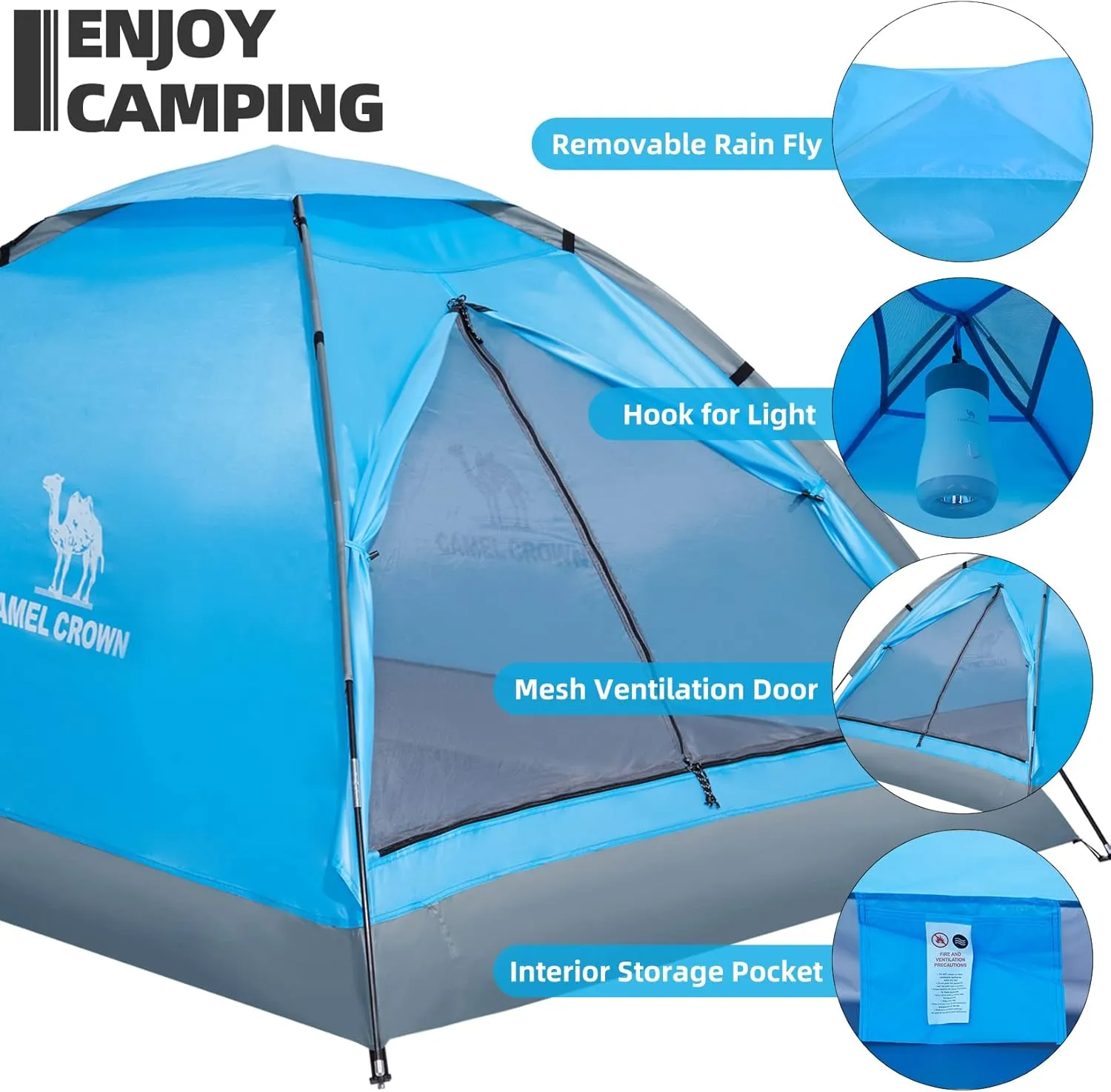 CAMEL CROWN 2/3/4 Person Camping Tent with Removable Rain Fly, Easy Setup Outdoor Tents Water Resistant Lightweight Portable for Family Backpacking Camping Hiking Traveling