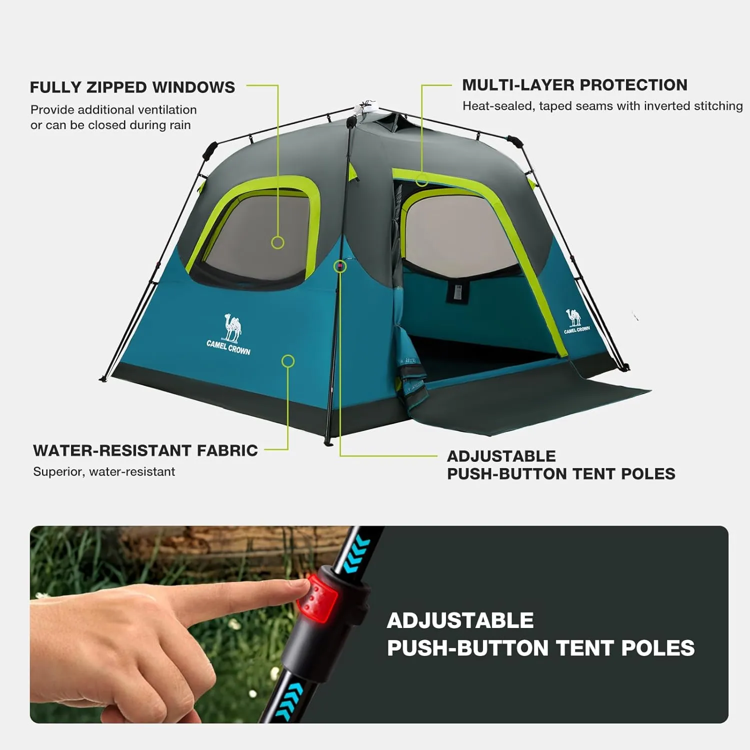 CAMEL CROWN Instant Tents for Camping 4-6 Person Tent Waterproof Easy Setup Sets Up in 60 Seconds Backpacking Tents with Carry Bag for Outdoor Hiking