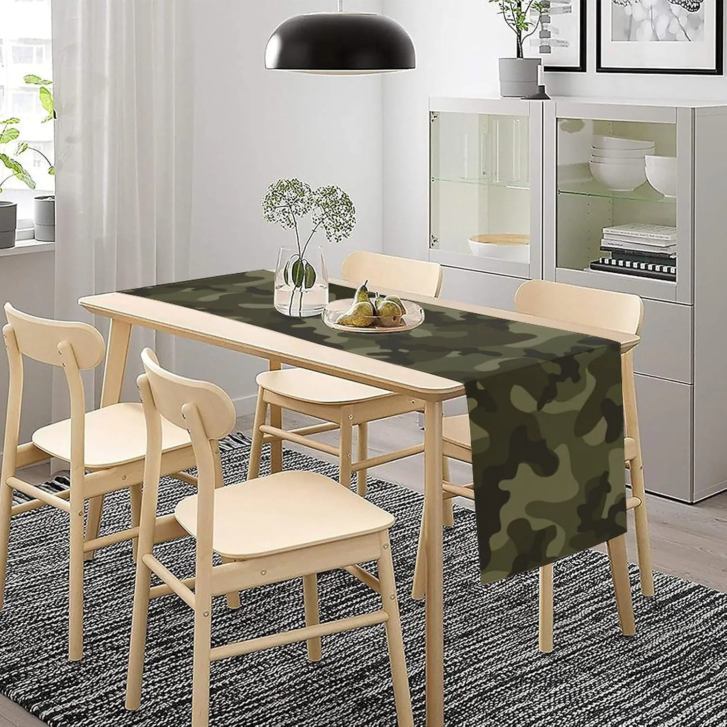 Camo Table Runner, Army Military Camouflage Coast Guard Air Force Soldier Hunting Themed Dinner Table Decoration for Home Kitchen Dining Table Decoration 13"x60"