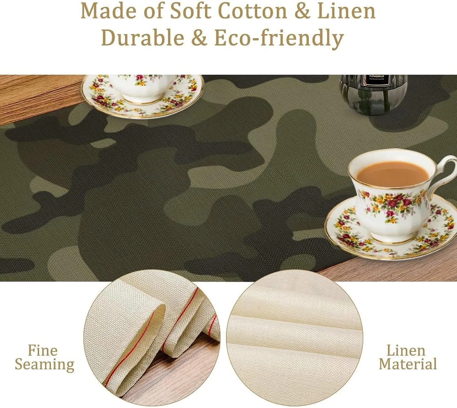 Camo Table Runner, Army Military Camouflage Coast Guard Air Force Soldier Hunting Themed Dinner Table Decoration for Home Kitchen Dining Table Decoration 13"x60"