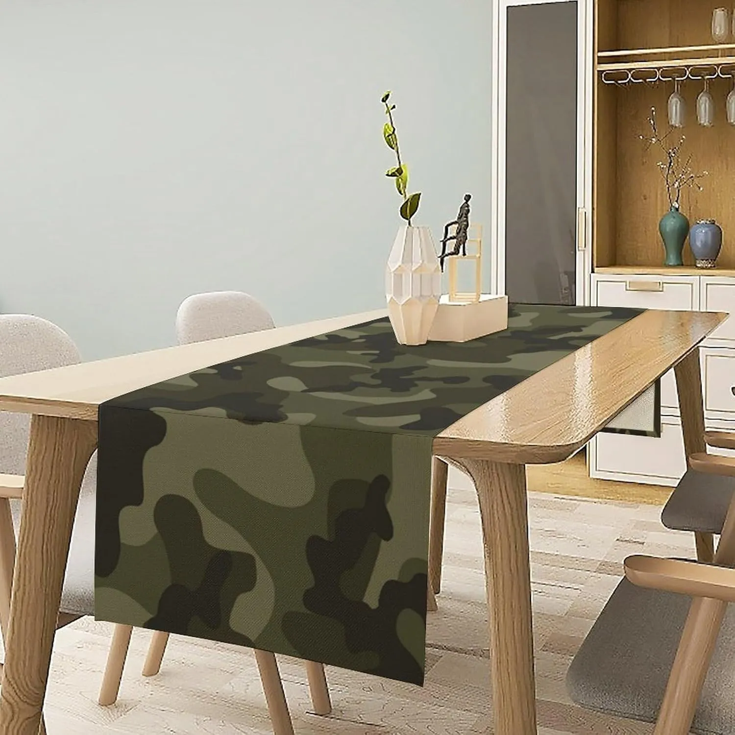 Camo Table Runner, Army Military Camouflage Coast Guard Air Force Soldier Hunting Themed Dinner Table Decoration for Home Kitchen Dining Table Decoration 13"x60"