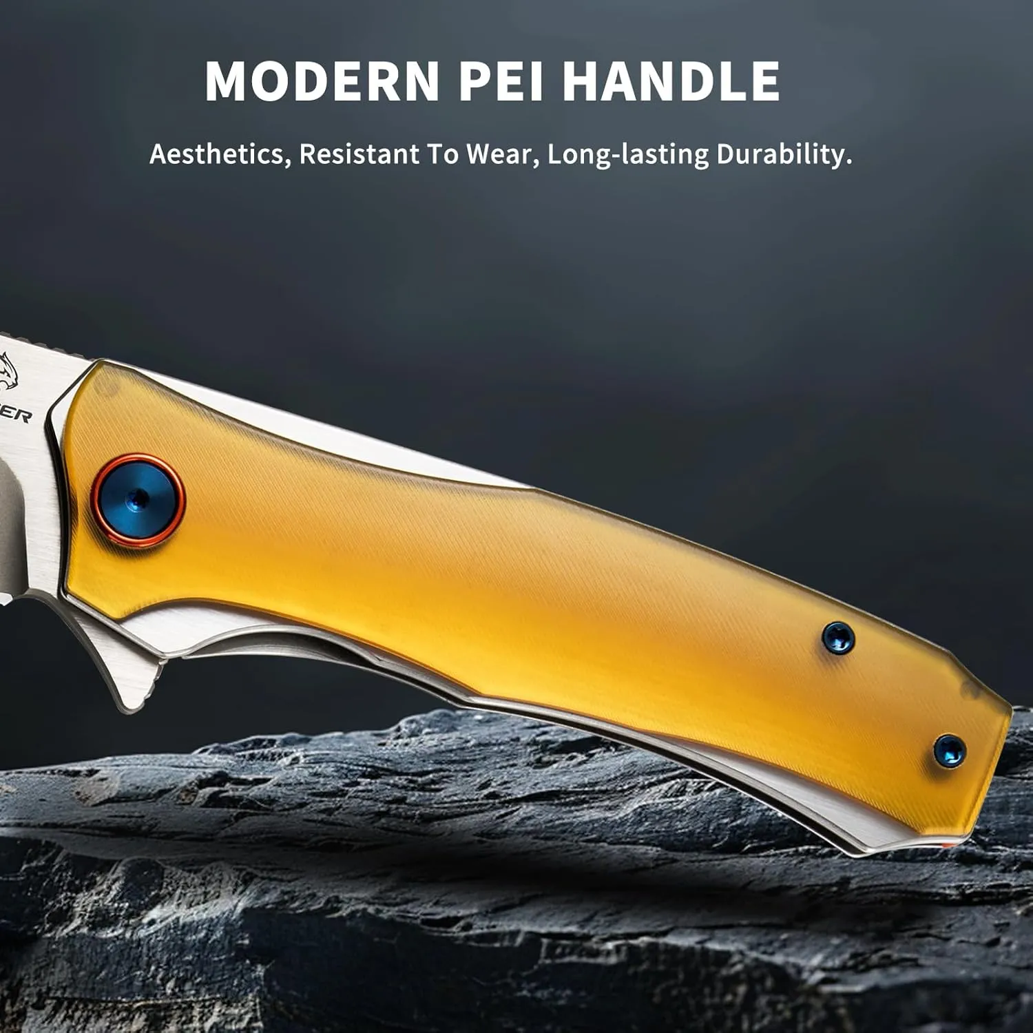 Camping Folding Knife for Men and Women, Flipper Pocket Knife with 3.54" D2 Blade PEI Handle, EDC Knife for Camping Hunting Hiking, Ideal for Utility Gift FT81 (White)