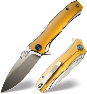 Camping Folding Knife for Men and Women, Flipper Pocket Knife with 3.54" D2 Blade PEI Handle, EDC Knife for Camping Hunting Hiking, Ideal for Utility Gift FT81 (White)