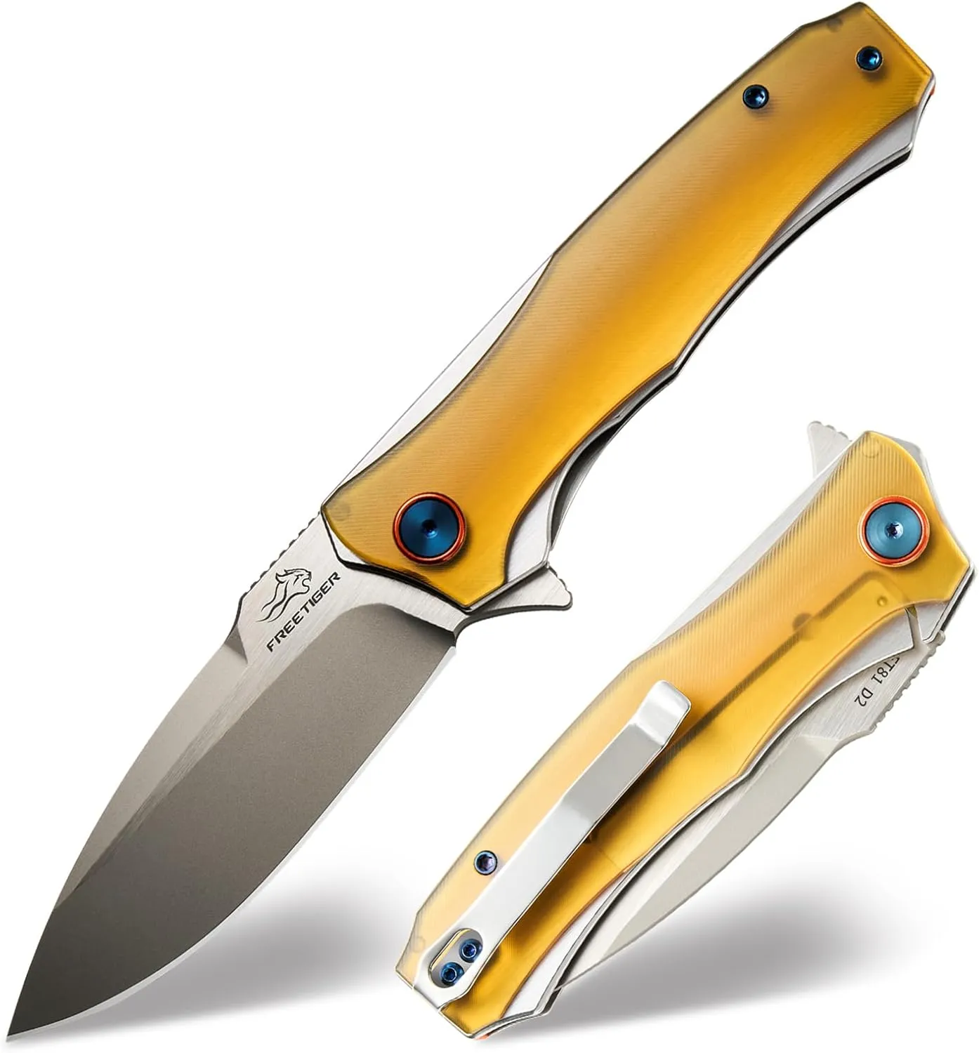 Camping Folding Knife for Men and Women, Flipper Pocket Knife with 3.54" D2 Blade PEI Handle, EDC Knife for Camping Hunting Hiking, Ideal for Utility Gift FT81 (White)
