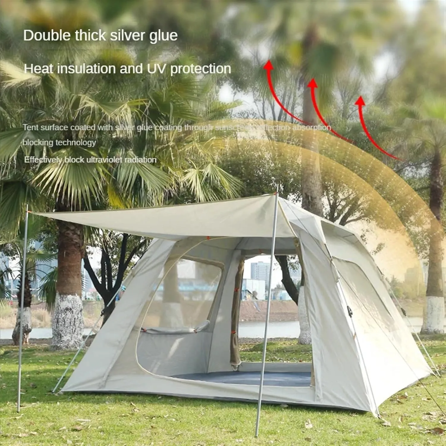 Camping Tent 3-4 5-8 Persons Cube One-Touch Tent Fishing Beige Blue Camping Supplies Automatic Lightweight Roof Top Hexagonal (Typea5 8 People)