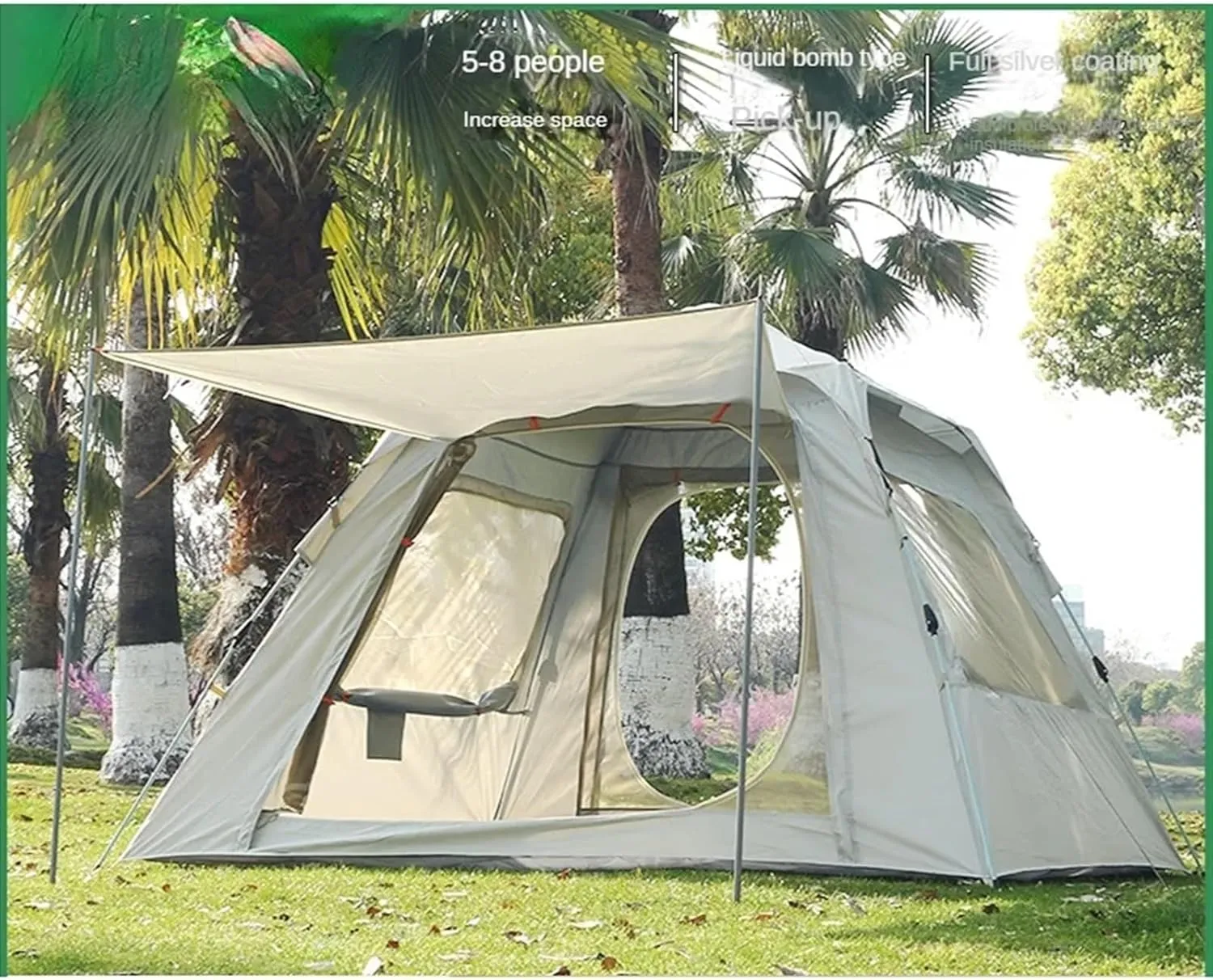 Camping Tent 3-4 5-8 Persons Cube One-Touch Tent Fishing Beige Blue Camping Supplies Automatic Lightweight Roof Top Hexagonal (Typea5 8 People)