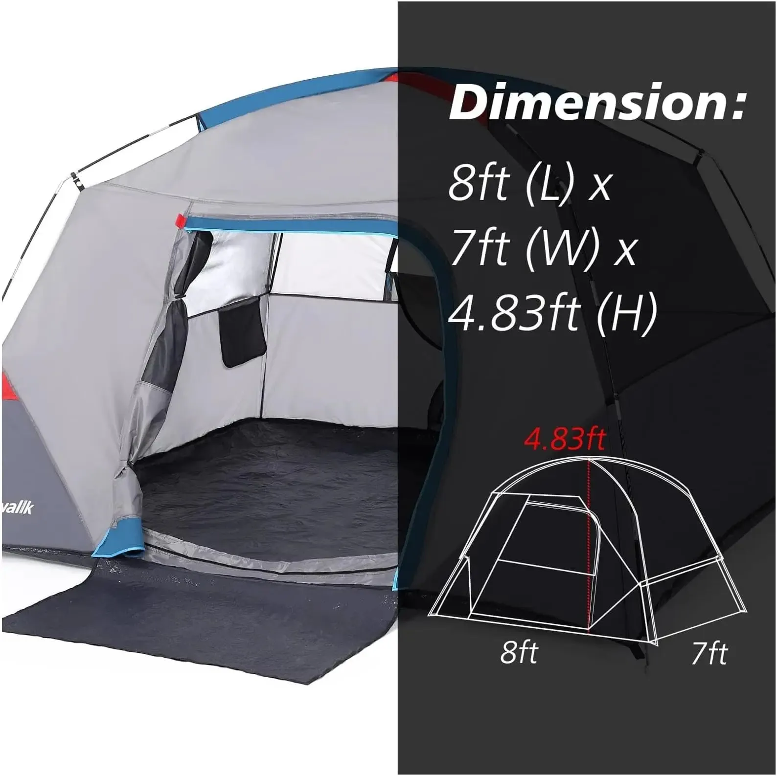 Camping Tent for 4 Person Outdoor Hiking, Light Blue Tent for Camping, Easy Set Up Camping Tent Backpacking Traveling 2.8ft (L)