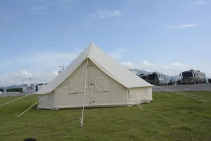 Canvas Glamping Tent for Family Camping, 5M Cotton, Spacious Design, Waterproof, 4 Seasons Use, Beige