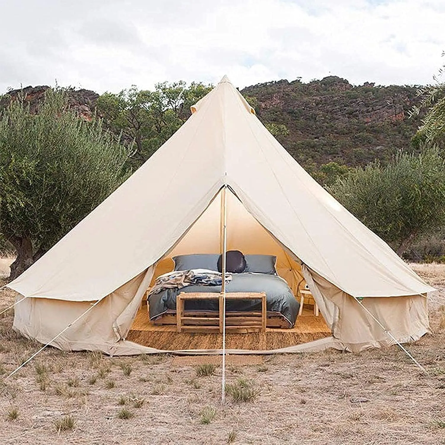 Canvas Tent with Stove Hole Cotton Canvas Tents Yurt Tent for Camping Waterproof Tent 4 Seasons for Family Camping Glamping Outdoor Tipi Luxury