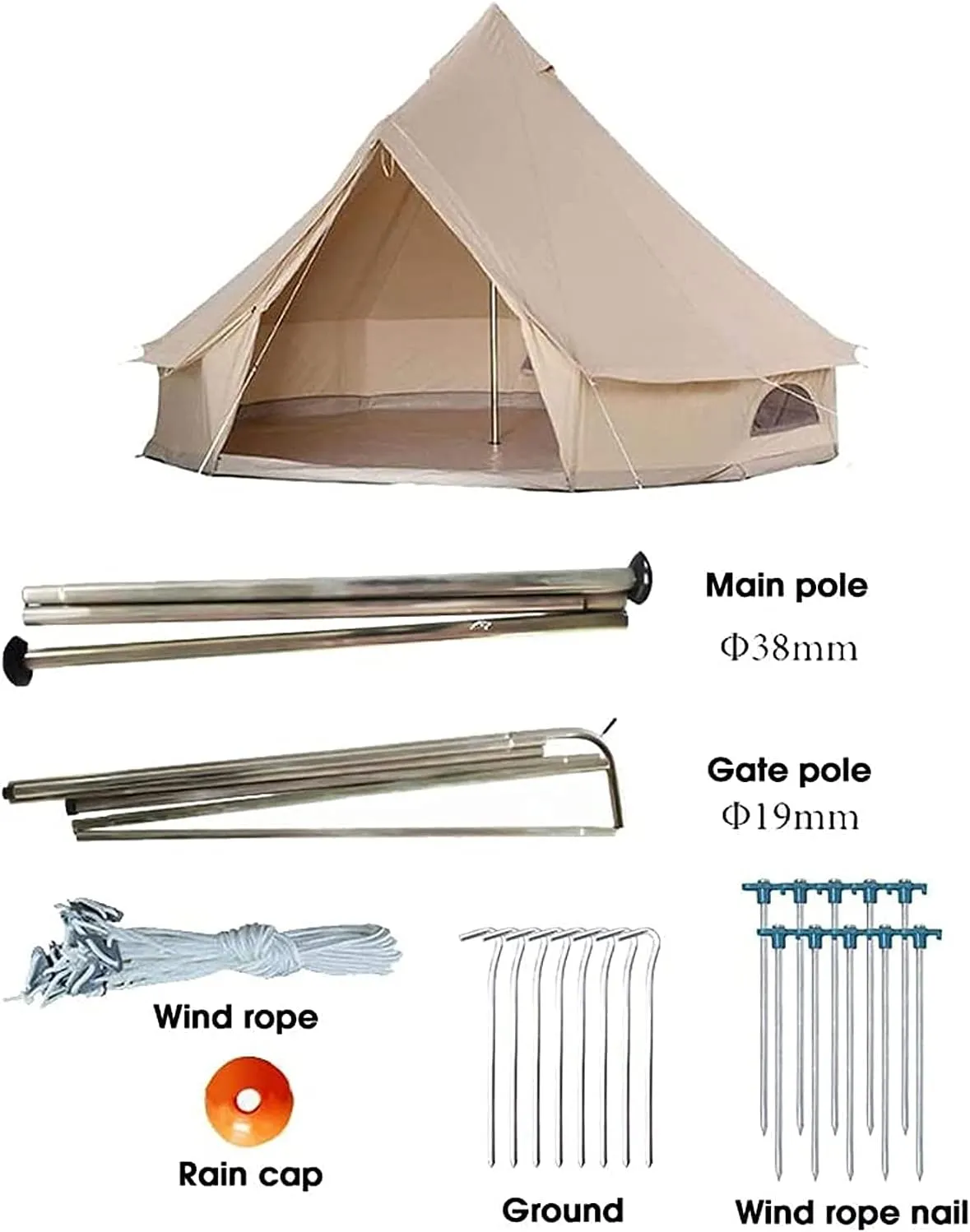 Canvas Tent with Stove Hole Cotton Canvas Tents Yurt Tent for Camping Waterproof Tent 4 Seasons for Family Camping Glamping Outdoor Tipi Luxury