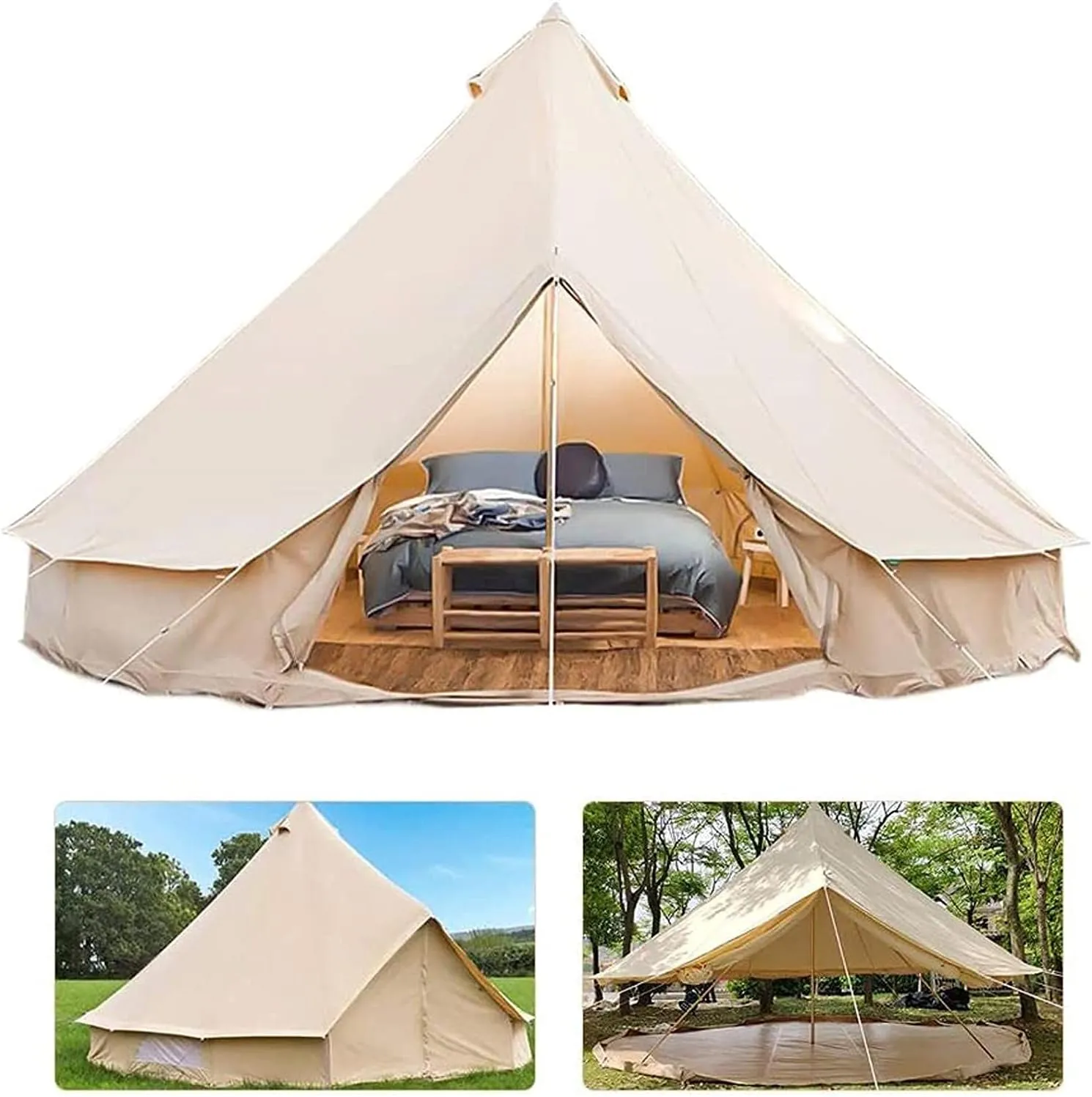 Canvas Tent with Stove Hole Cotton Canvas Tents Yurt Tent for Camping Waterproof Tent 4 Seasons for Family Camping Glamping Outdoor Tipi Luxury