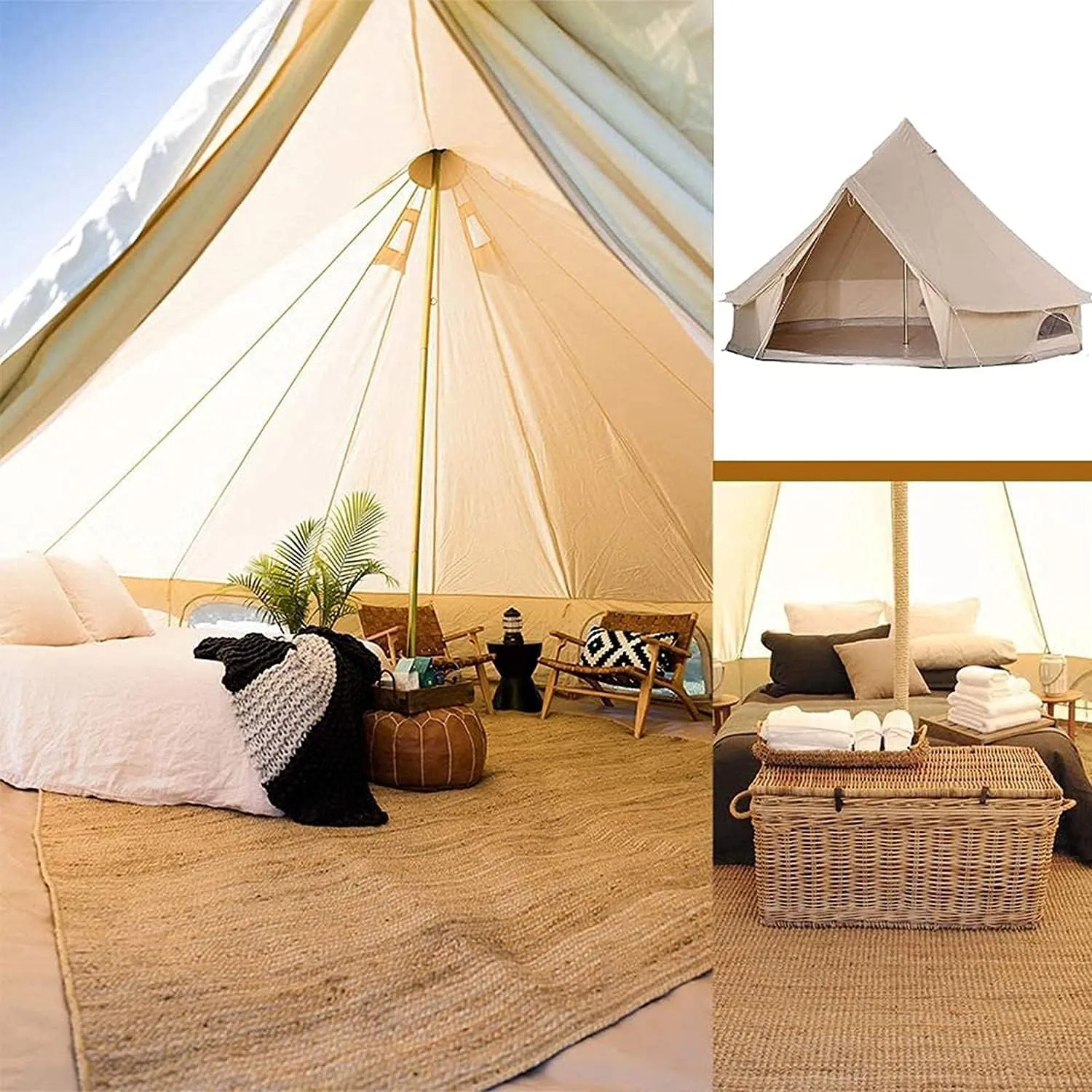 Canvas Tent with Stove Hole Cotton Canvas Tents Yurt Tent for Camping Waterproof Tent 4 Seasons for Family Camping Glamping Outdoor Tipi Luxury