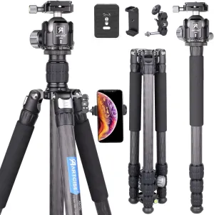 Carbon Fiber Tripod Professional Heavy Duty Tripod with 44mm Low Profile Ball Head ARTCISE AS75C Ultra Stable Carbon Tripod Stand 10 Layers Carbon Fiber 29mm Leg Tube，Max Load 44 Lbs/20kg