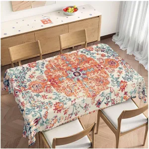 Carpet Boho Table Cloth Rectangle Table 52"X70", Ethnic Southwest Persian Style Rug Orange Wipeable Table Cover for Dinner Kitchen, Outdoor Tablecloth for Party Banquets Weddings