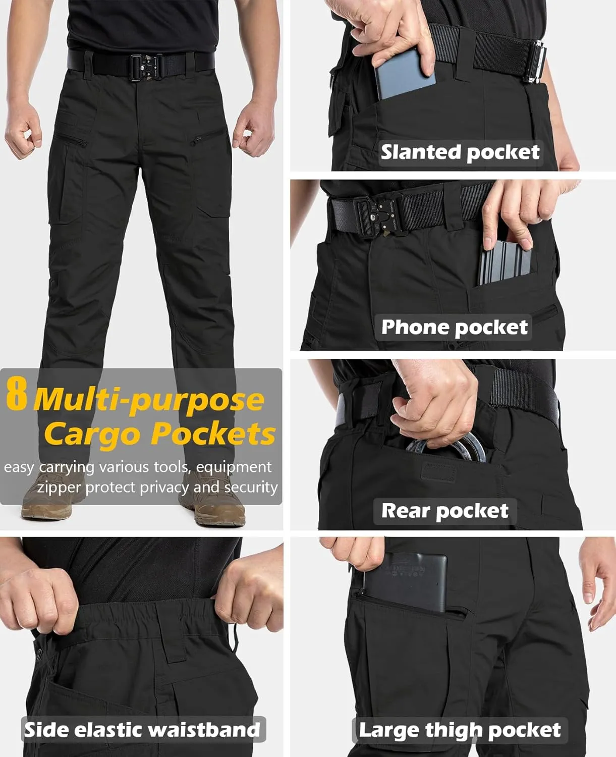 CARWORNIC Men's Lightweight Tactical Pants Ripstop Military Cargo Pants Water Resistant Outdoor Hiking Work Pants