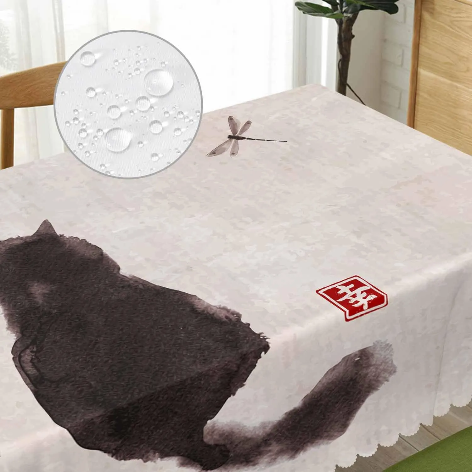 Cat Rectangle Tablecloth 52x70 Inch Vintage Cat Dragonfly Dining Table Cloth Table Cover Tablecloths for Home Kitchen Restaurant Party Buffet Picnic, 4-6 Seats