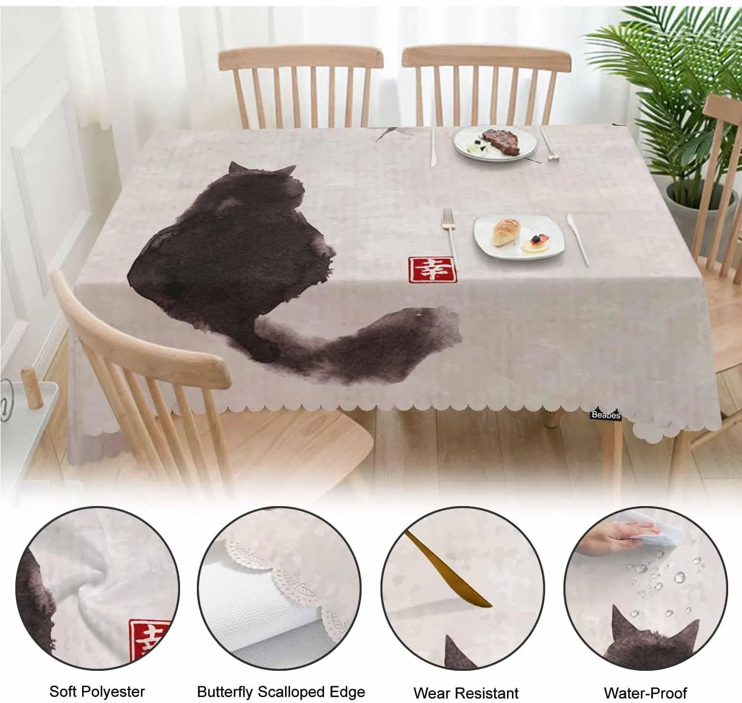 Cat Rectangle Tablecloth 52x70 Inch Vintage Cat Dragonfly Dining Table Cloth Table Cover Tablecloths for Home Kitchen Restaurant Party Buffet Picnic, 4-6 Seats