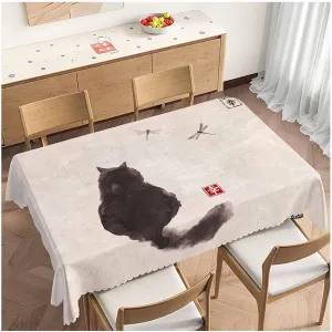 Cat Rectangle Tablecloth 52x70 Inch Vintage Cat Dragonfly Dining Table Cloth Table Cover Tablecloths for Home Kitchen Restaurant Party Buffet Picnic, 4-6 Seats