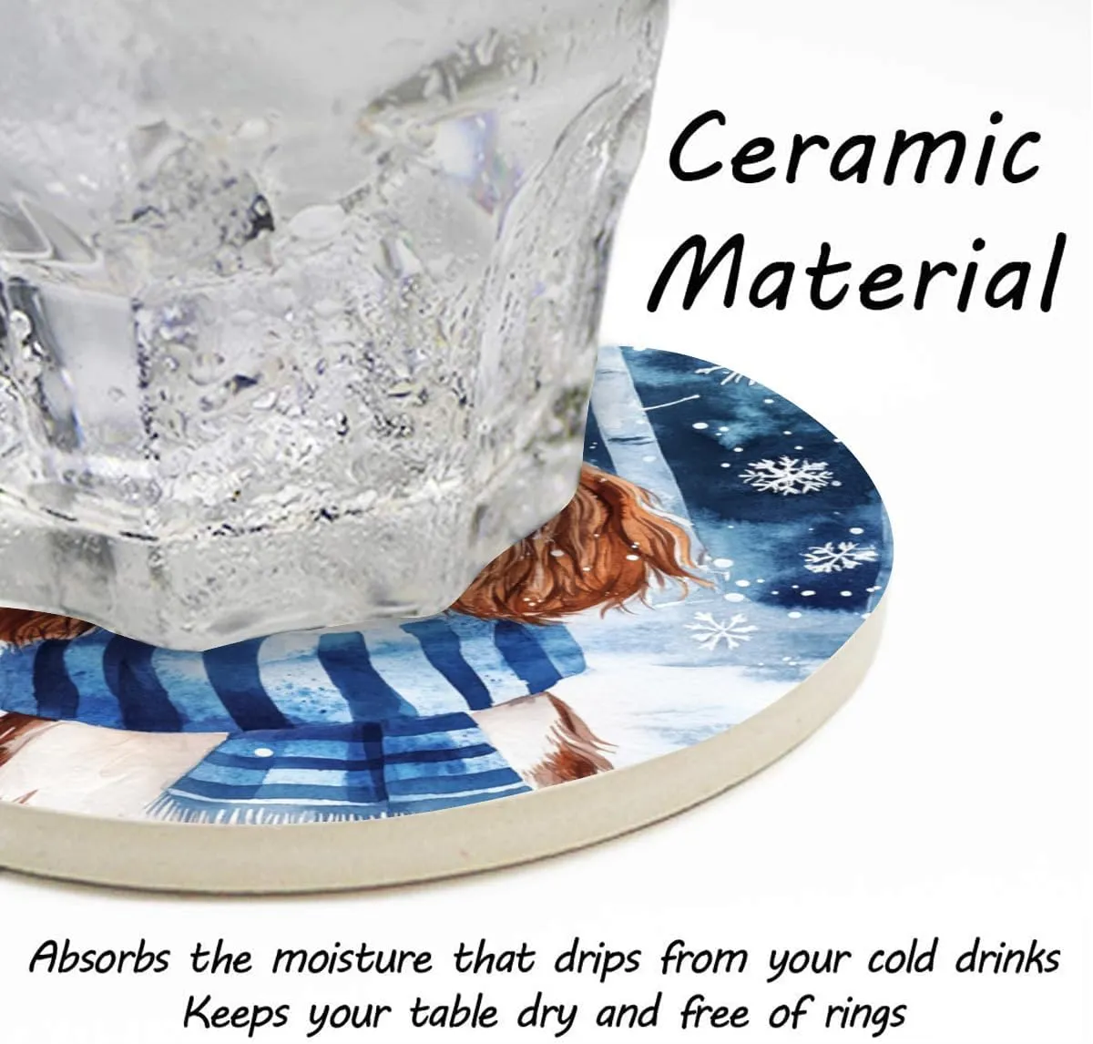 Cavalier King Charles Spaniel Coaster Set of 6, Colorful Coaster with Scarf Snowflake Coaster Drink Coasters 4x4 Inch,6 Pack Cup/Bar/Drink Coasters for Table/Drinks