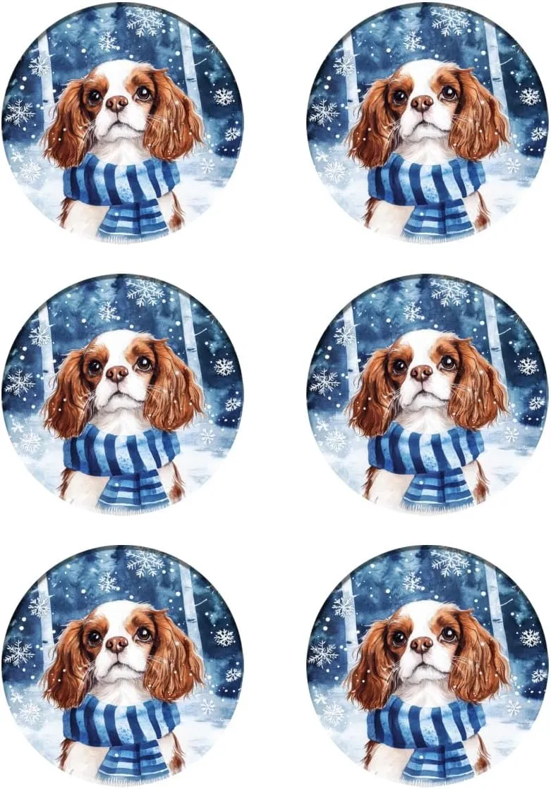 Cavalier King Charles Spaniel Coaster Set of 6, Colorful Coaster with Scarf Snowflake Coaster Drink Coasters 4x4 Inch,6 Pack Cup/Bar/Drink Coasters for Table/Drinks