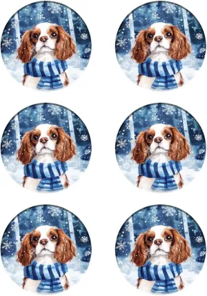 Cavalier King Charles Spaniel Coaster Set of 6, Colorful Coaster with Scarf Snowflake Coaster Drink Coasters 4x4 Inch,6 Pack Cup/Bar/Drink Coasters for Table/Drinks