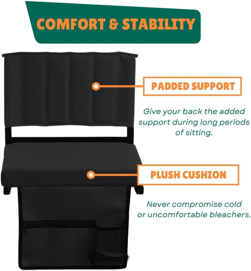 CBCOZY Box Bleachers Padded Cushion Foldable Stadium Seat Chairs with Shoulder Strap, Built-in Cup Holder