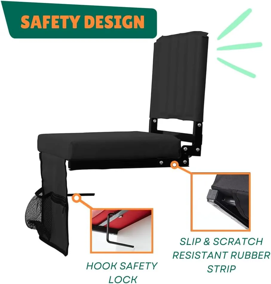 CBCOZY Box Bleachers Padded Cushion Foldable Stadium Seat Chairs with Shoulder Strap, Built-in Cup Holder