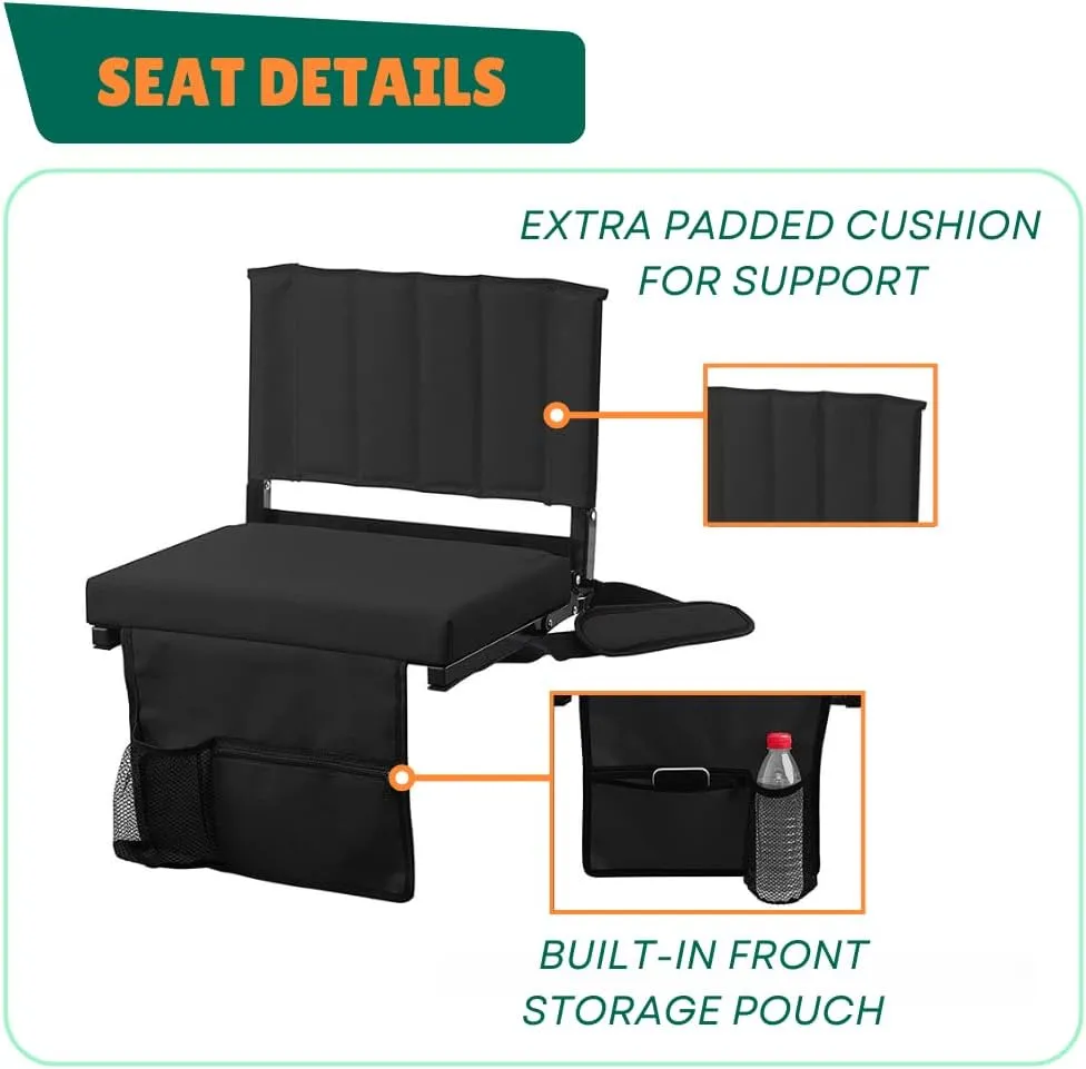CBCOZY Box Bleachers Padded Cushion Foldable Stadium Seat Chairs with Shoulder Strap, Built-in Cup Holder