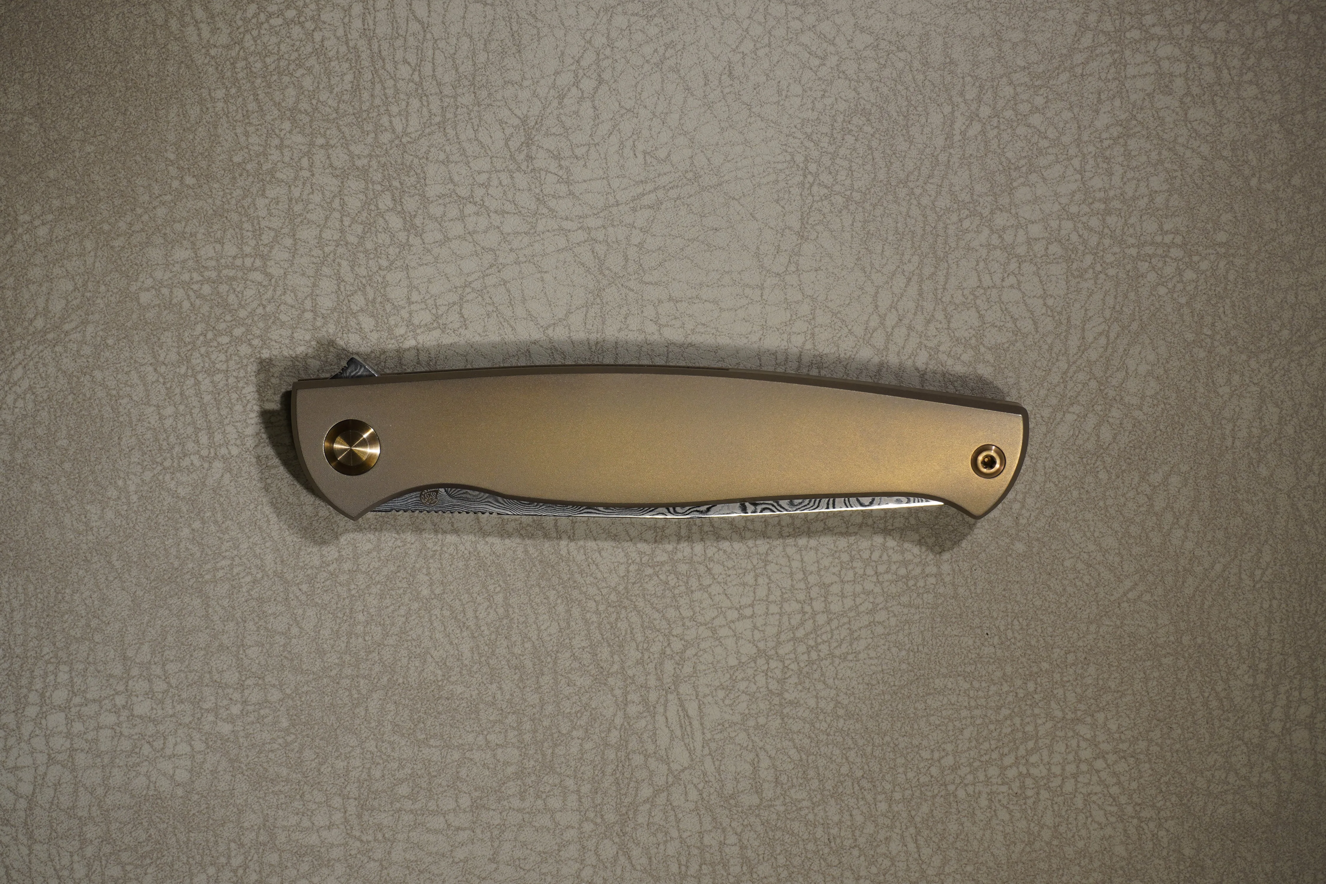 Cheburkov Knife Leader New, Steel Damascus, Handle Bronze Titanium