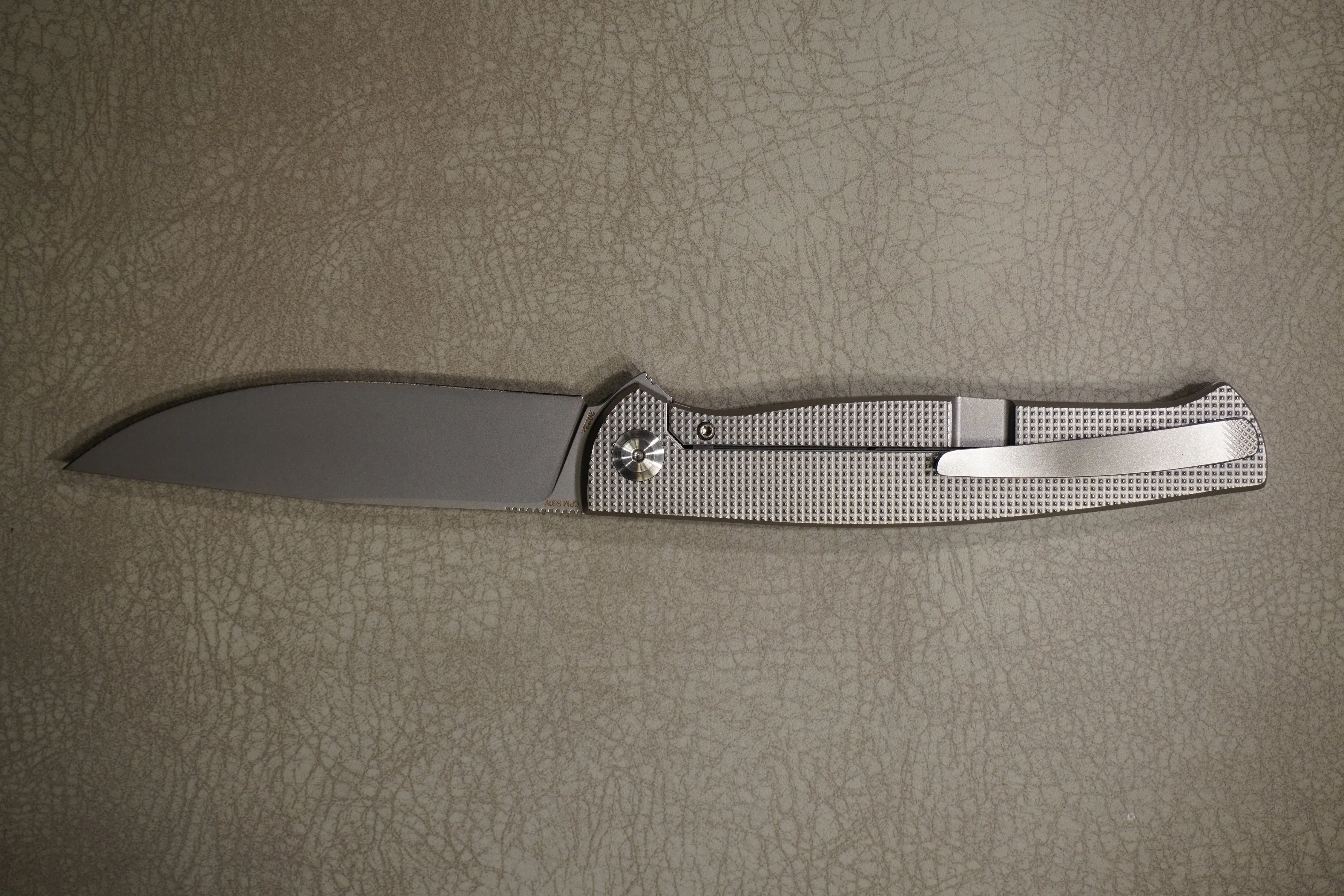 Cheburkov Knife Leader New, Steel S90V, Handle Grey Checkered Titanium