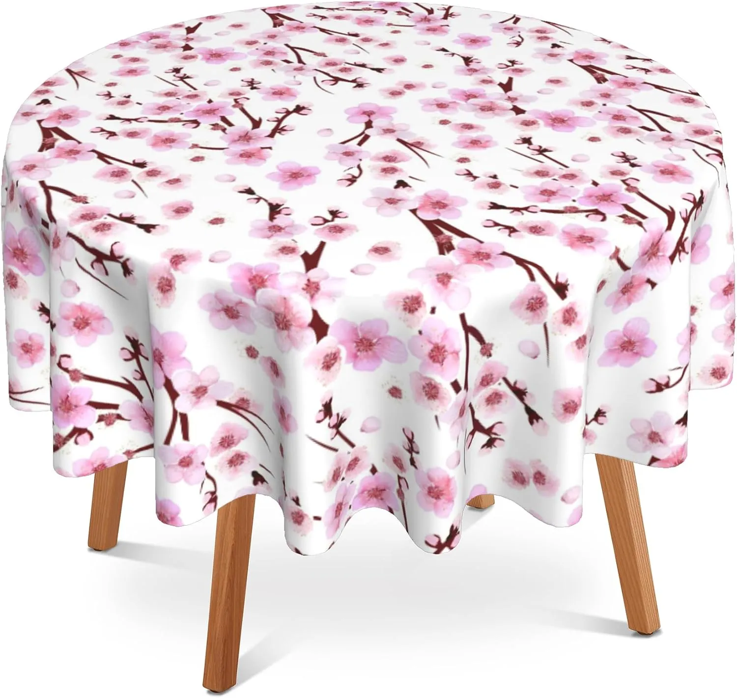 Cherry Blossoms Round Tablecloth 60 Inch,Waterproof Table Cloth Cover Cover Heat Resistant for Kitchen Dining Indoor Outdoor Farmhouse Decor