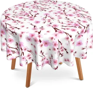 Cherry Blossoms Round Tablecloth 60 Inch,Waterproof Table Cloth Cover Cover Heat Resistant for Kitchen Dining Indoor Outdoor Farmhouse Decor