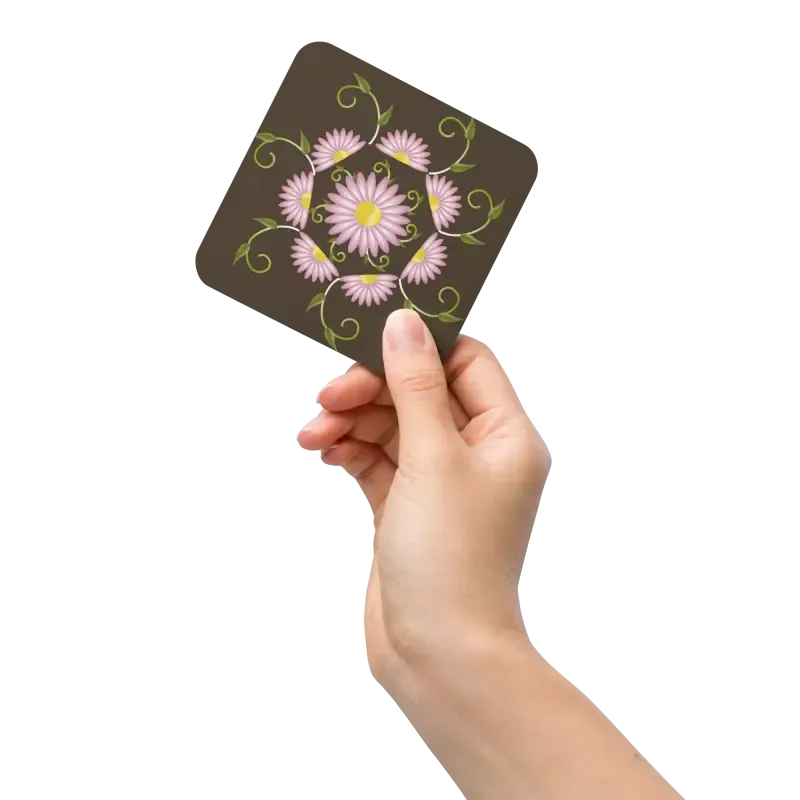 Chic Pink Flowers Brown Cork Coaster Heat Resistant