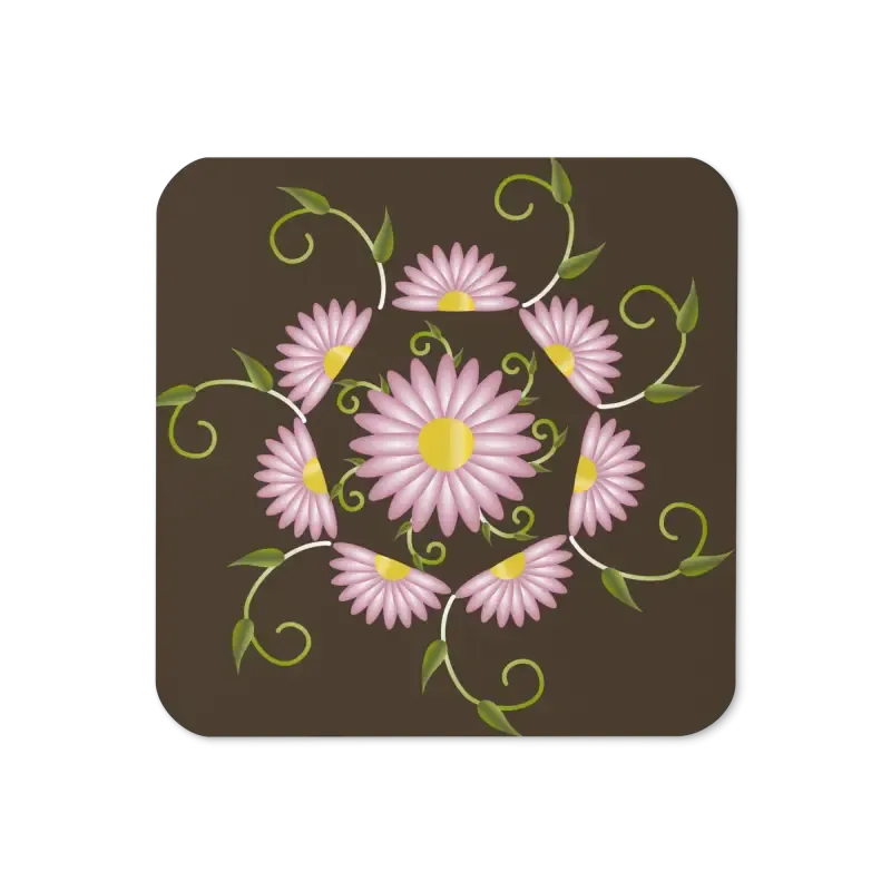 Chic Pink Flowers Brown Cork Coaster Heat Resistant