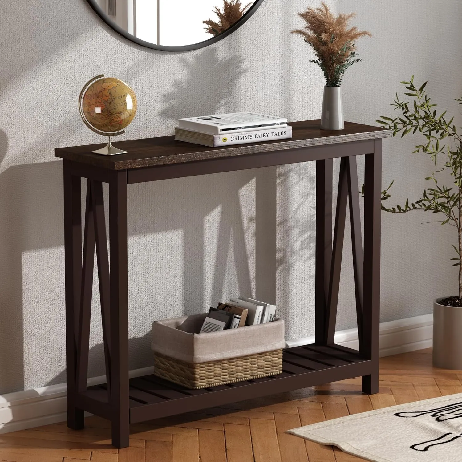 ChooChoo Farmhouse Console Table, Rustic Vintage Narrow Sofa Table for Entryway, Living Room, Hallway, 40 Espresso