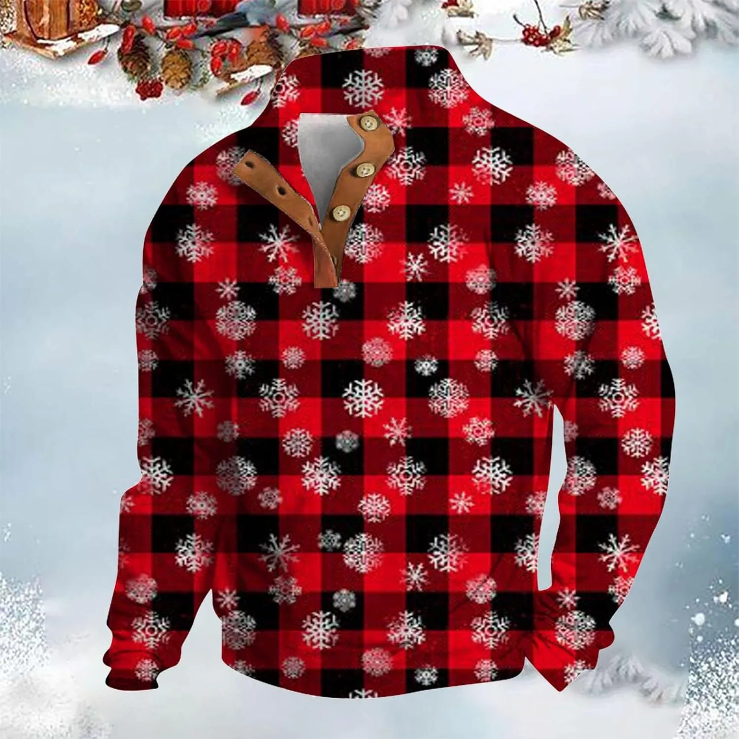 Christmas Sweaters Men Ugly Sweatshirts Funny Holiday Pullovers Button Long Sleeve Lightweight Big Tall Polo Shirts