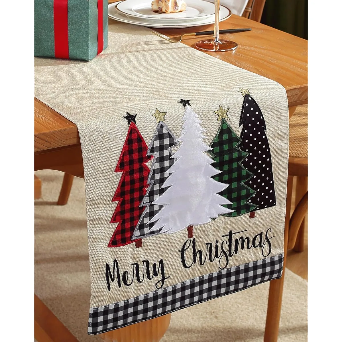 Christmas Table Runner Christmas Tree Pattern White Christmas Decorations Table Decor 70"x14"