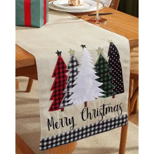 Christmas Table Runner Christmas Tree Pattern White Christmas Decorations Table Decor 70"x14"