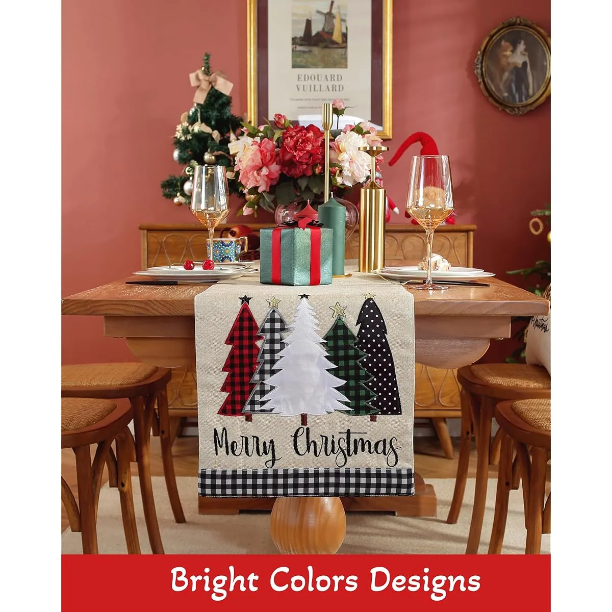 Christmas Table Runner Christmas Tree Pattern White Christmas Decorations Table Decor 70"x14"