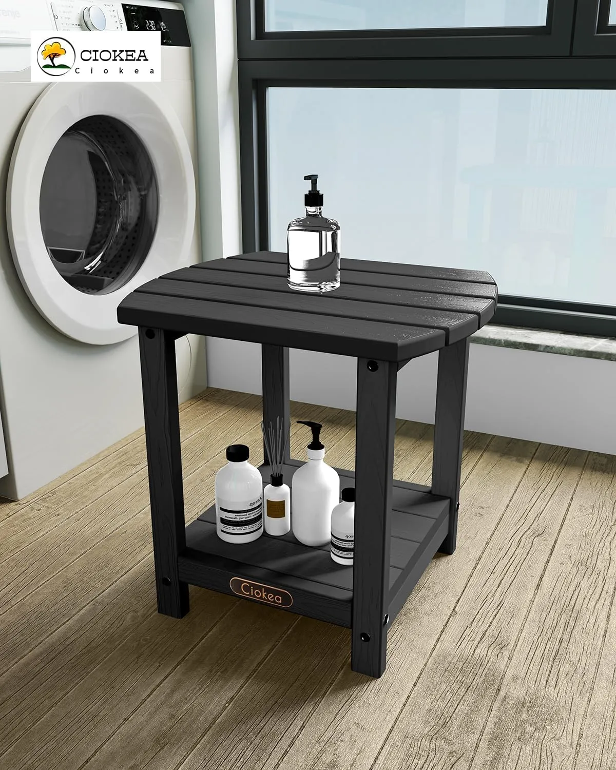Ciokea Adirondack Outdoor Side Table, 2-Tier Sturdy Patio End Table Weather Resistant, Morden Side Table for Patio, Pool, Porch, Black