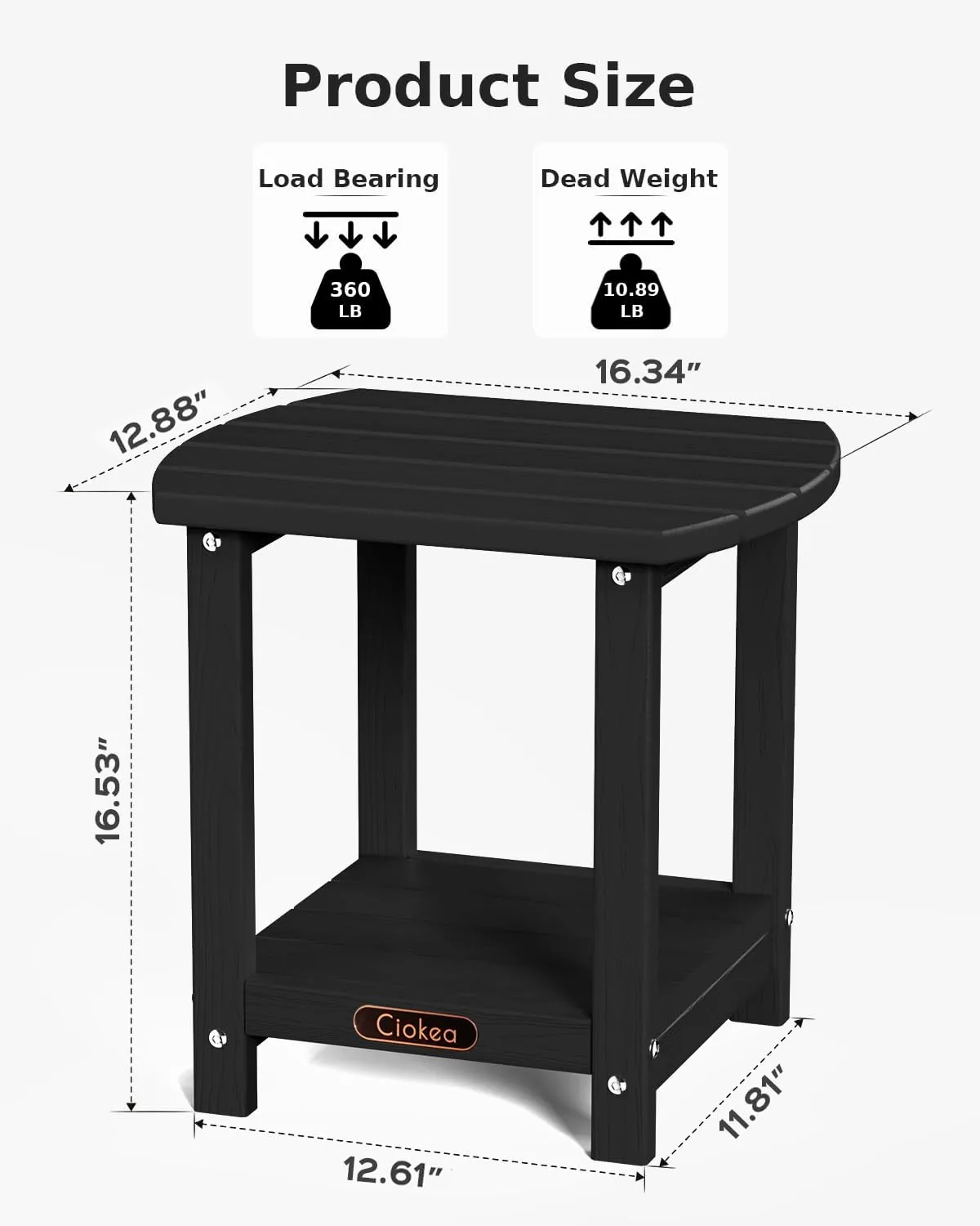 Ciokea Adirondack Outdoor Side Table, 2-Tier Sturdy Patio End Table Weather Resistant, Morden Side Table for Patio, Pool, Porch, Black