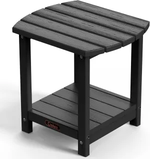 Ciokea Adirondack Outdoor Side Table, 2-Tier Sturdy Patio End Table Weather Resistant, Morden Side Table for Patio, Pool, Porch, Black