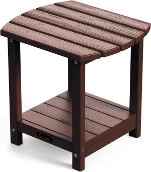 Ciokea Adirondack Outdoor Side Table, 2-Tier Sturdy Patio End Table Weather Resistant, Morden Side Table for Patio, Pool, Porch, Brown